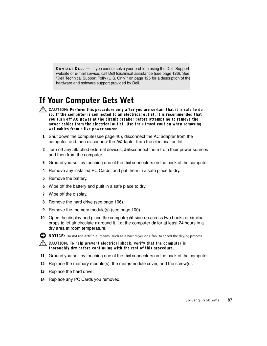 Dell 5100, 5150 manual If Your Computer Gets Wet 