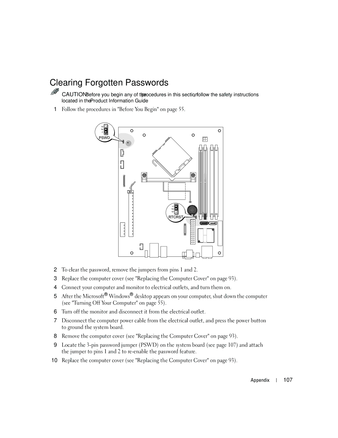 Dell 5150C owner manual Clearing Forgotten Passwords, 107 