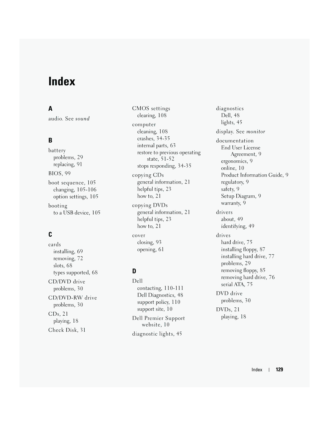 Dell 5150C owner manual 129, Index 