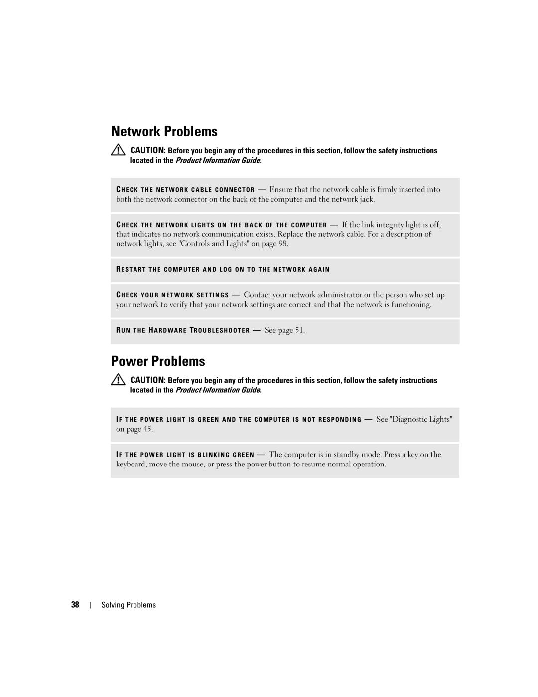 Dell 5150C owner manual Network Problems, Power Problems 