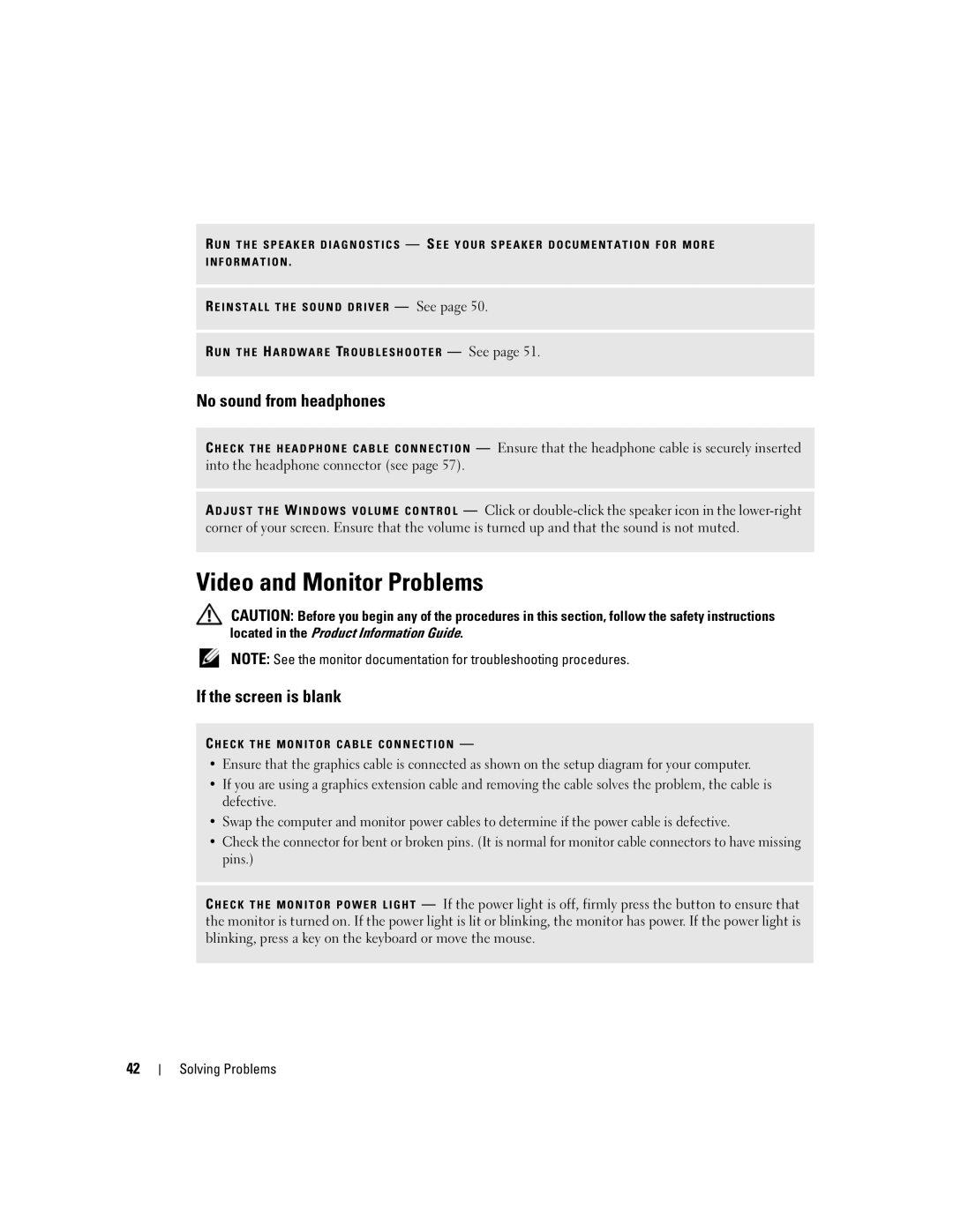 Dell 5150C owner manual Video and Monitor Problems, No sound from headphones, If the screen is blank 