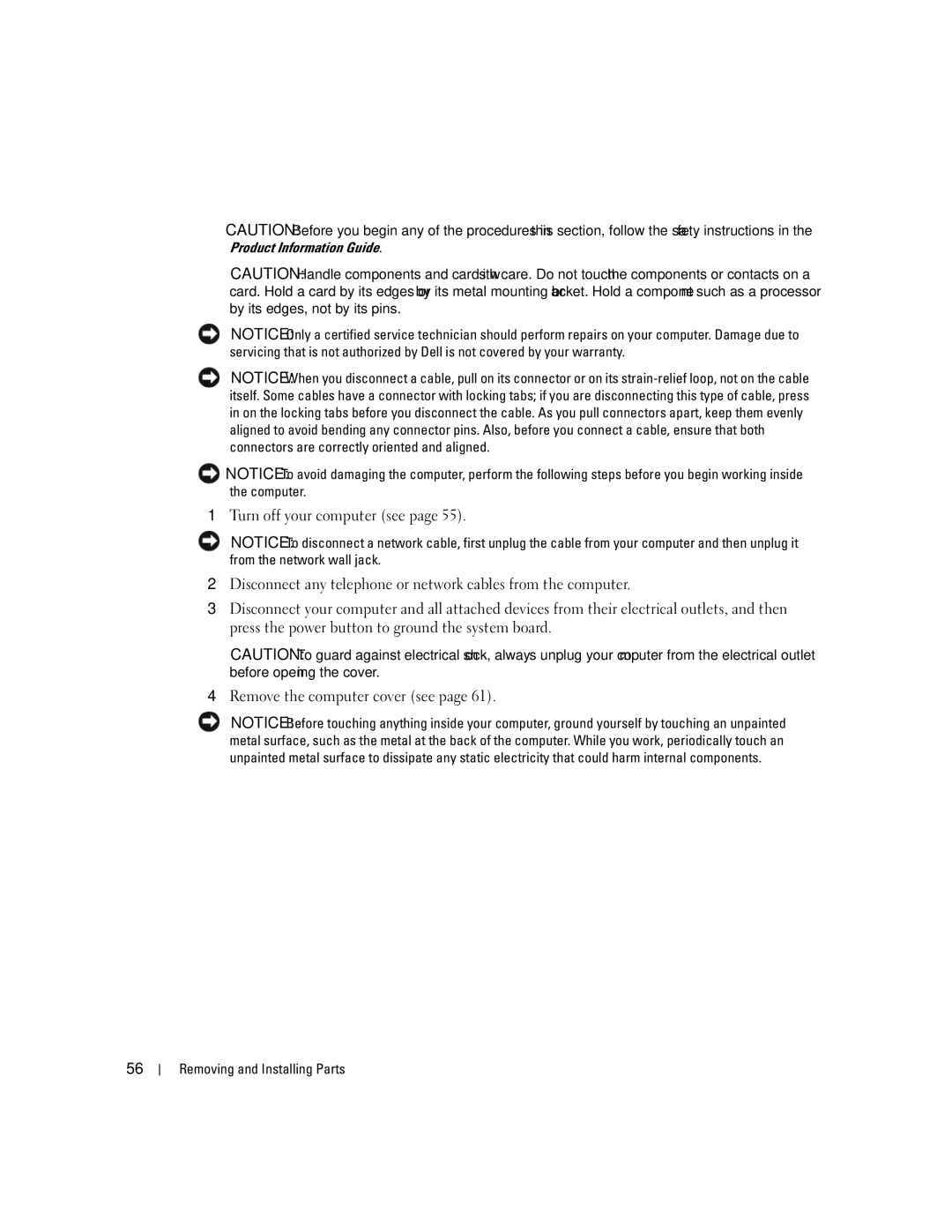 Dell 5150C owner manual Removing and Installing Parts 