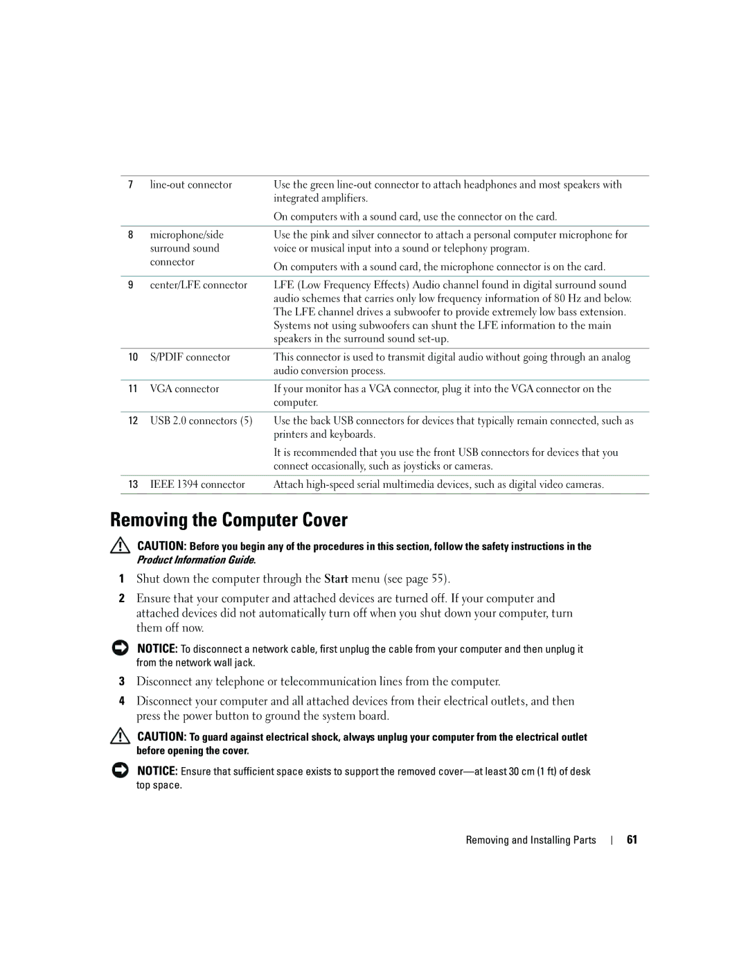 Dell 5150C owner manual Removing the Computer Cover 