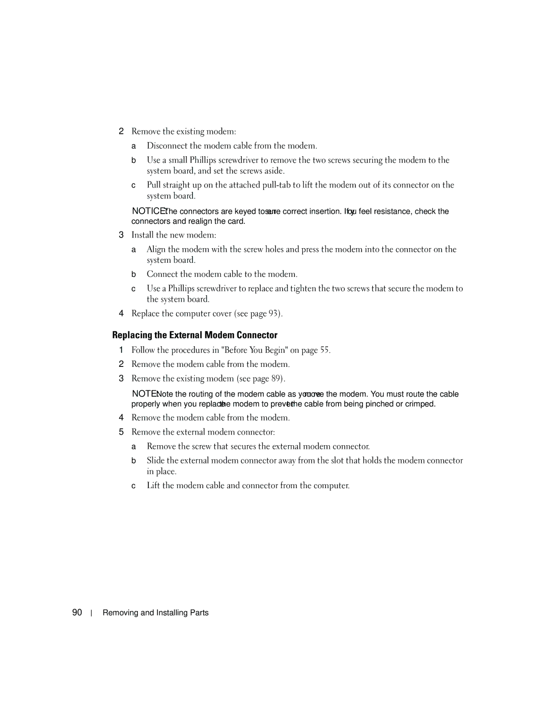 Dell 5150C owner manual Replacing the External Modem Connector 