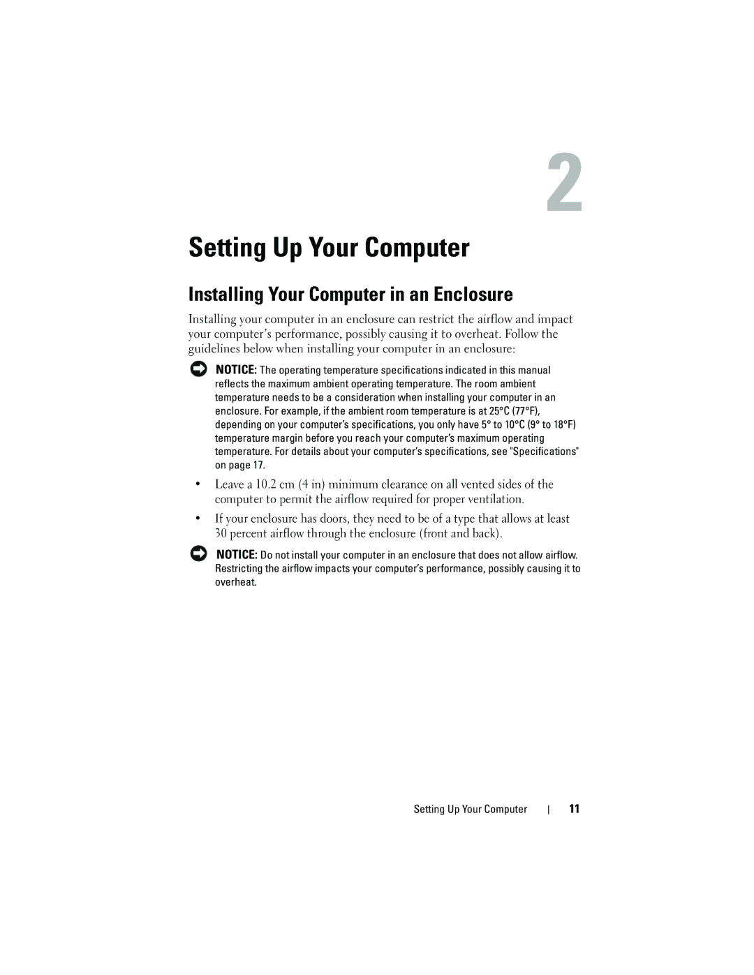 Dell 519, 518, MT480 manual Setting Up Your Computer, Installing Your Computer in an Enclosure 