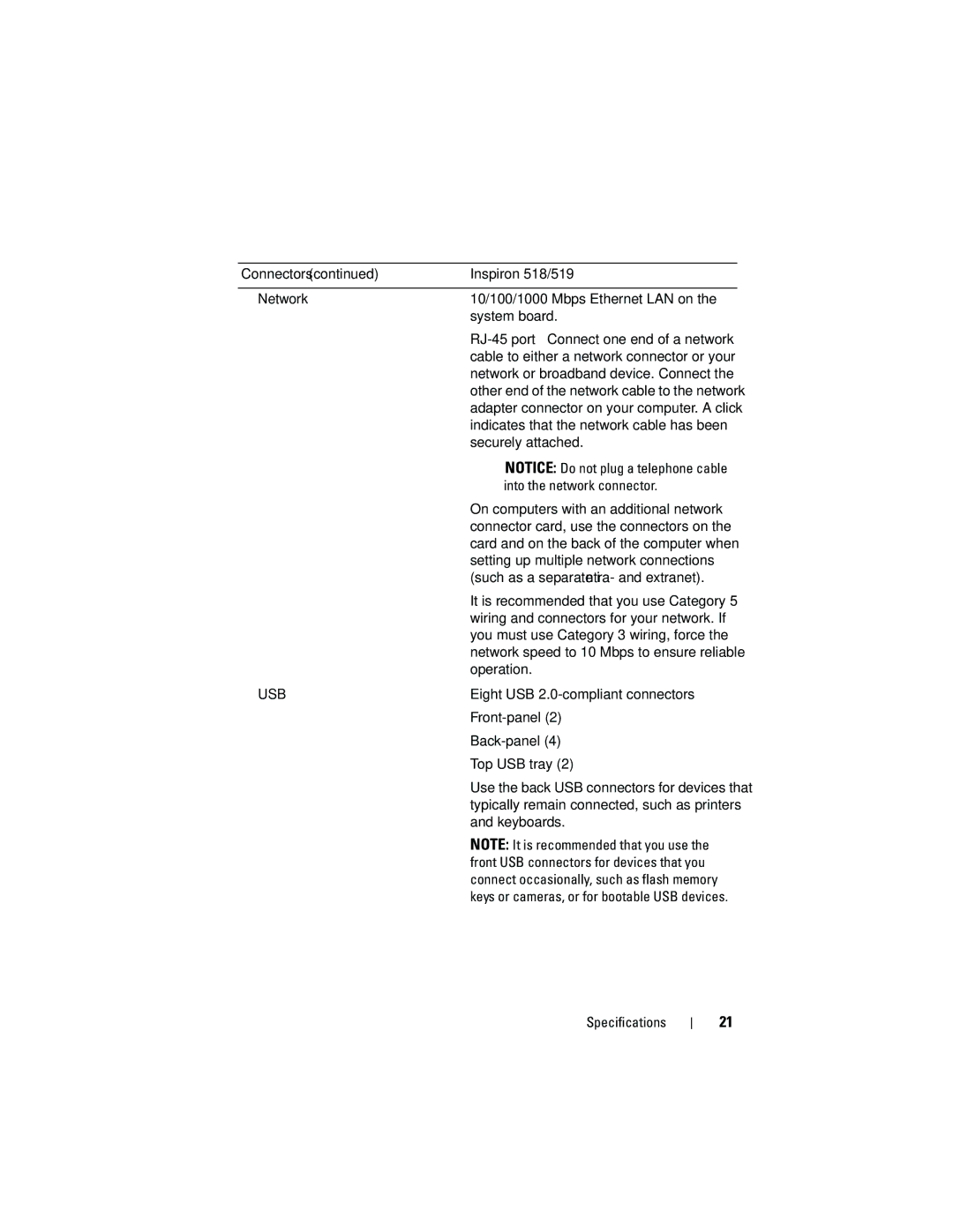 Dell 518, MT480, 519 manual Indicates that the network cable has been 