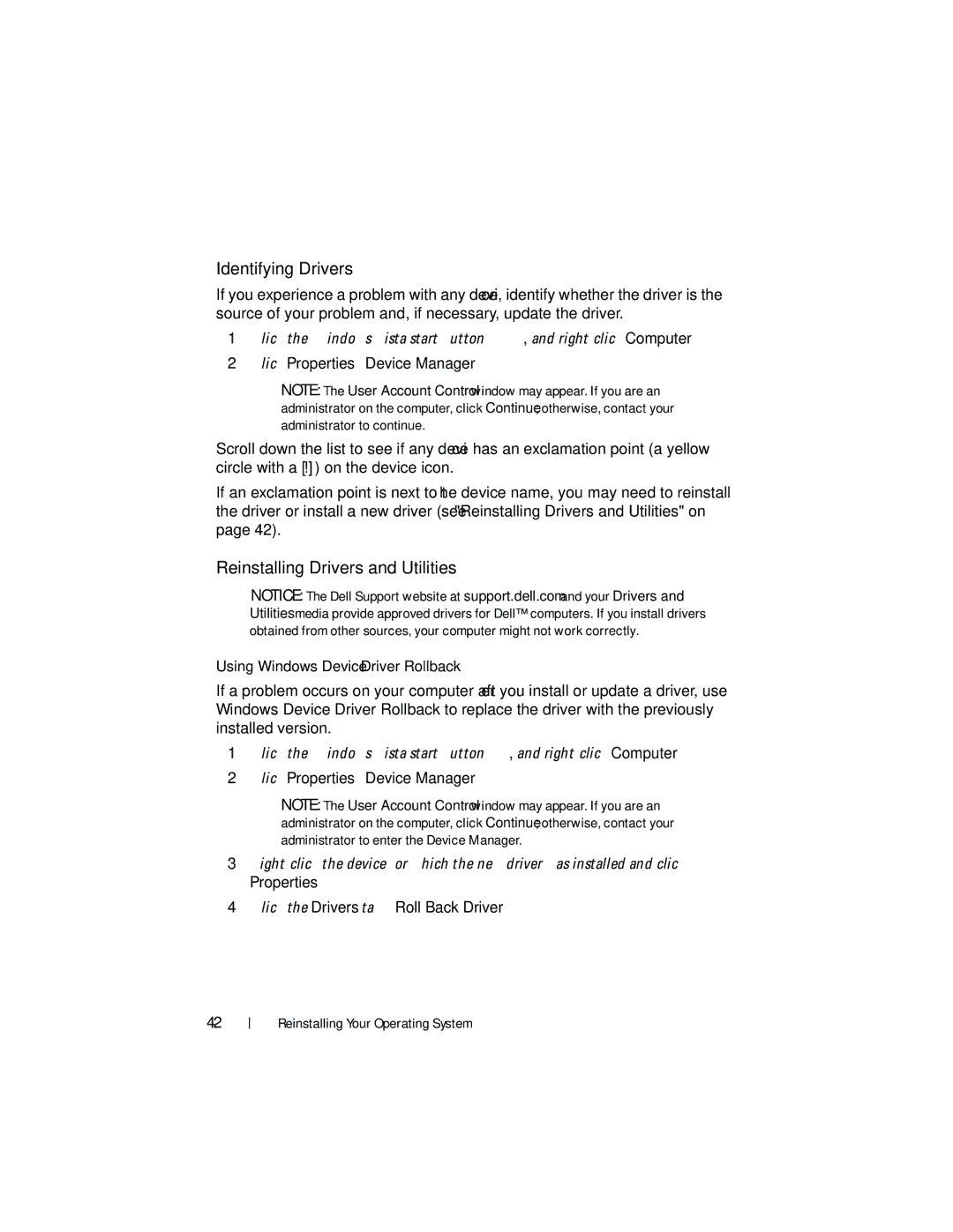 Dell 518, MT480, 519 manual Identifying Drivers, Reinstalling Drivers and Utilities 