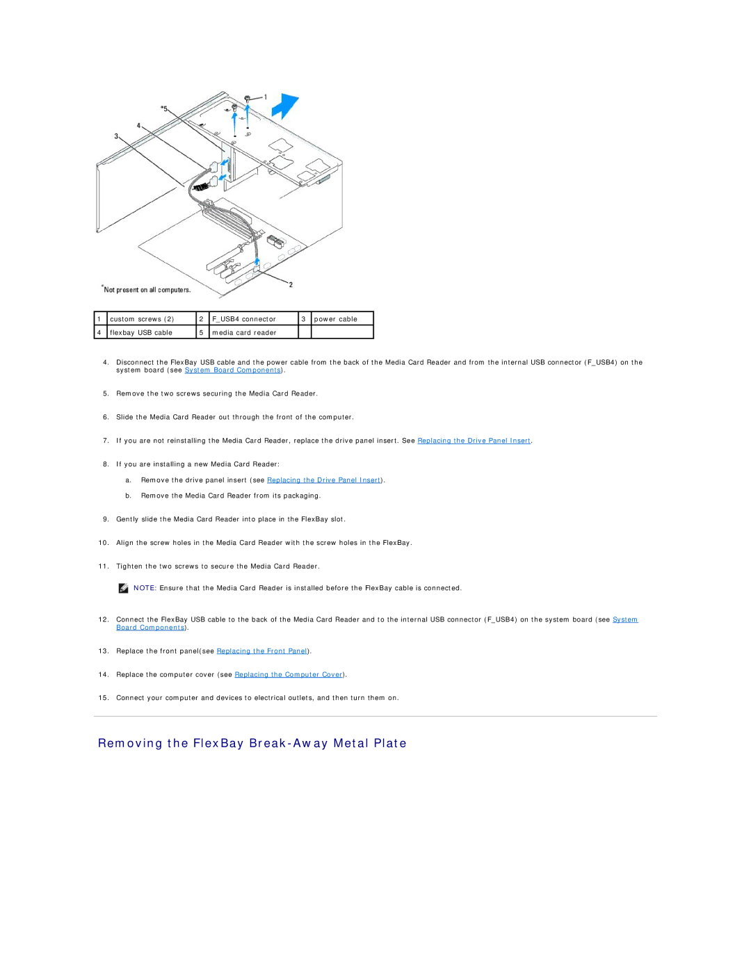 Dell 518 manual Removing the FlexBay Break-Away Metal Plate 