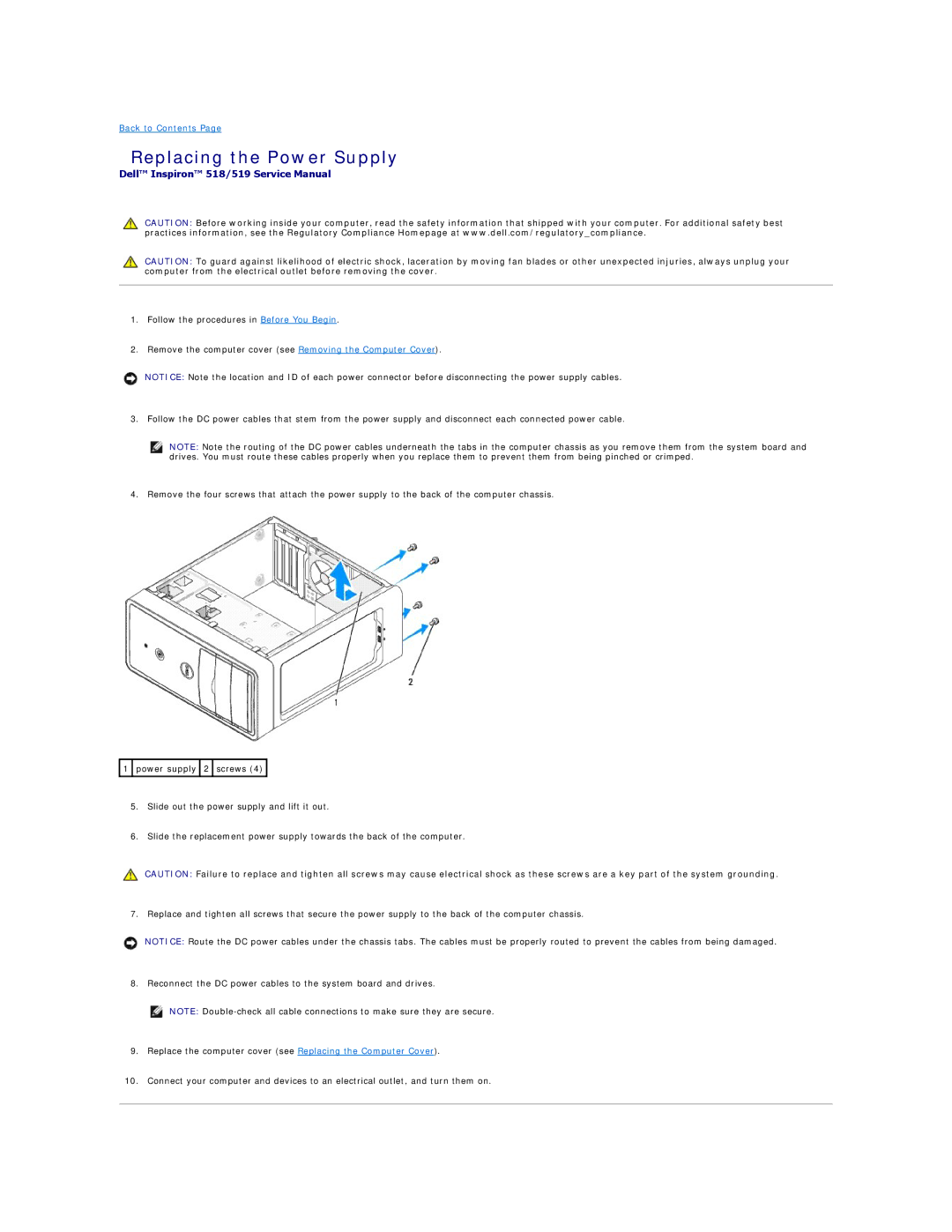 Dell 518 manual Replacing the Power Supply 