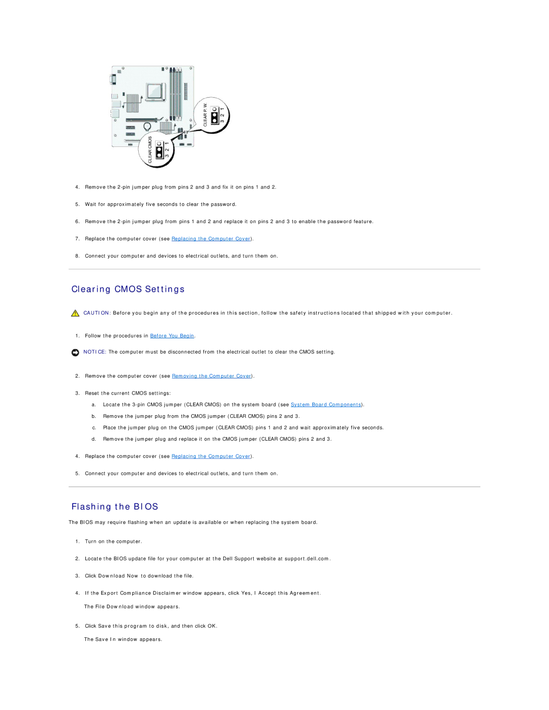 Dell 518 manual Clearing Cmos Settings, Flashing the Bios 