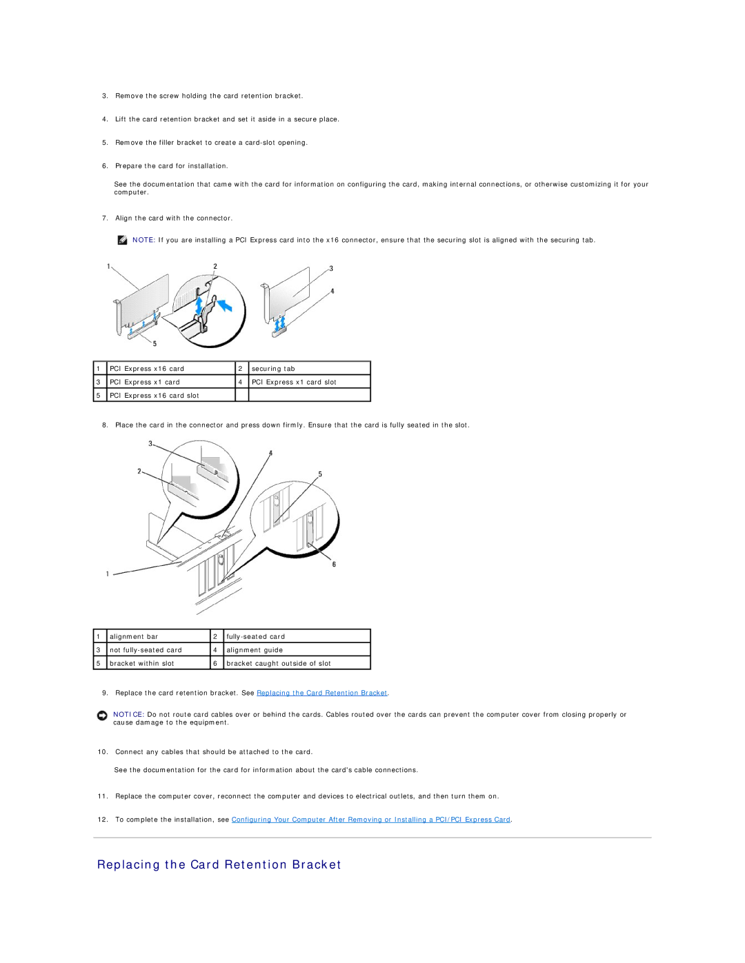 Dell 518 manual Replacing the Card Retention Bracket 