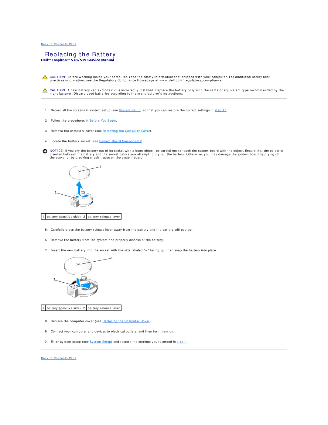 Dell 518 manual Replacing the Battery 