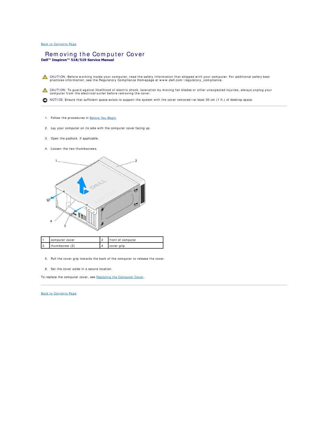 Dell 518 manual Removing the Computer Cover 