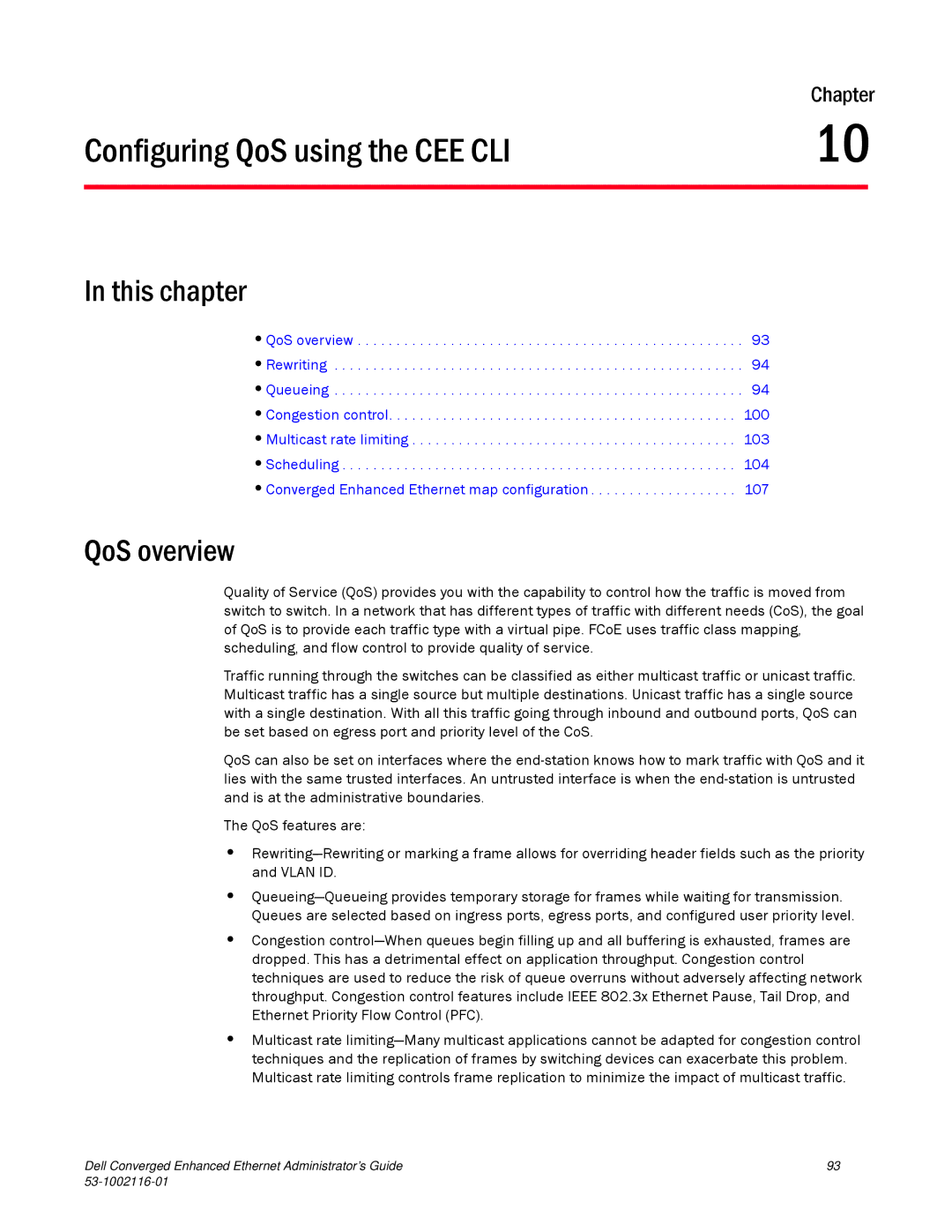 Dell 53-1002116-01 manual Configuring QoS using the CEE CLI, QoS overview 