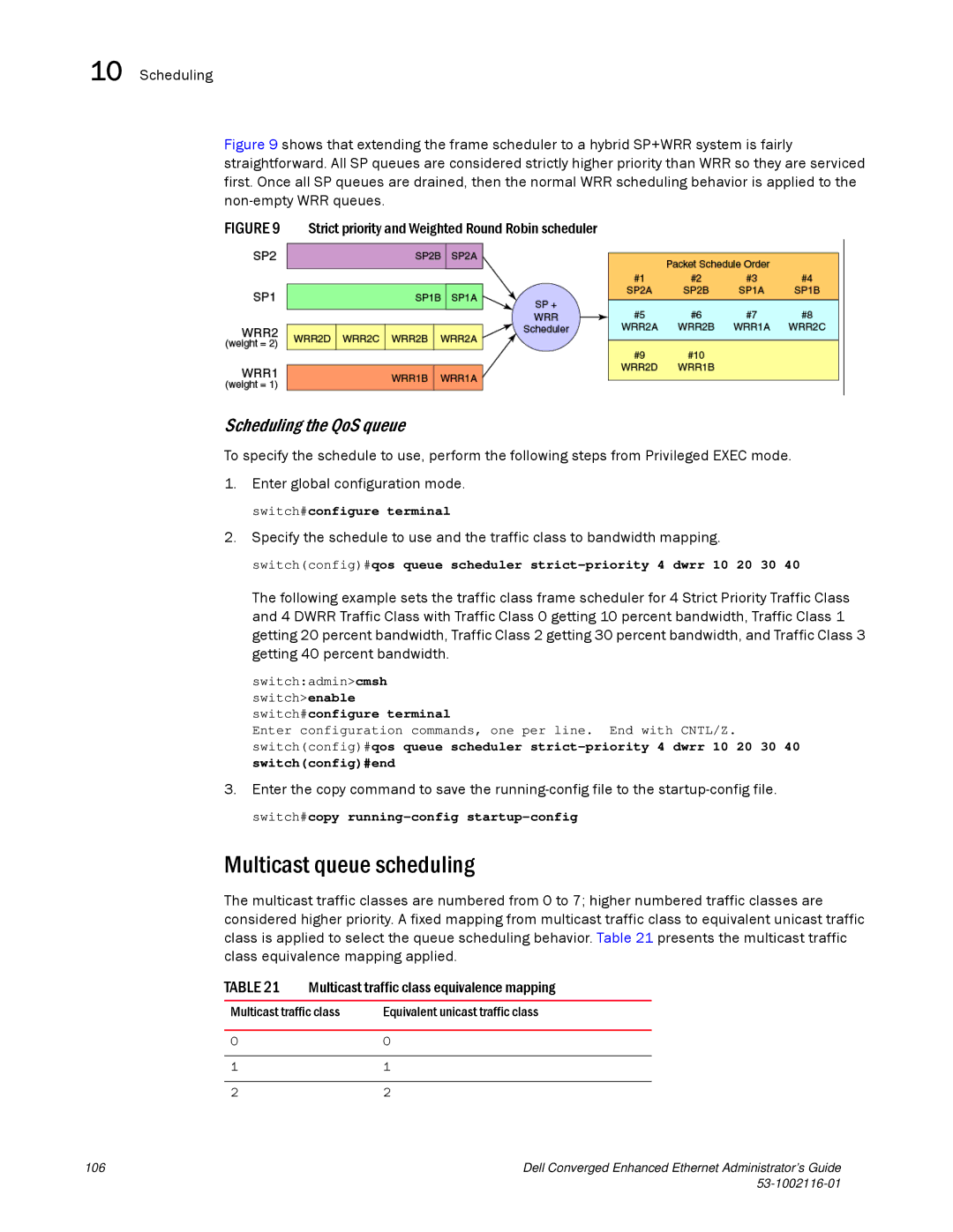 Dell 53-1002116-01 manual Multicast queue scheduling, Scheduling the QoS queue 