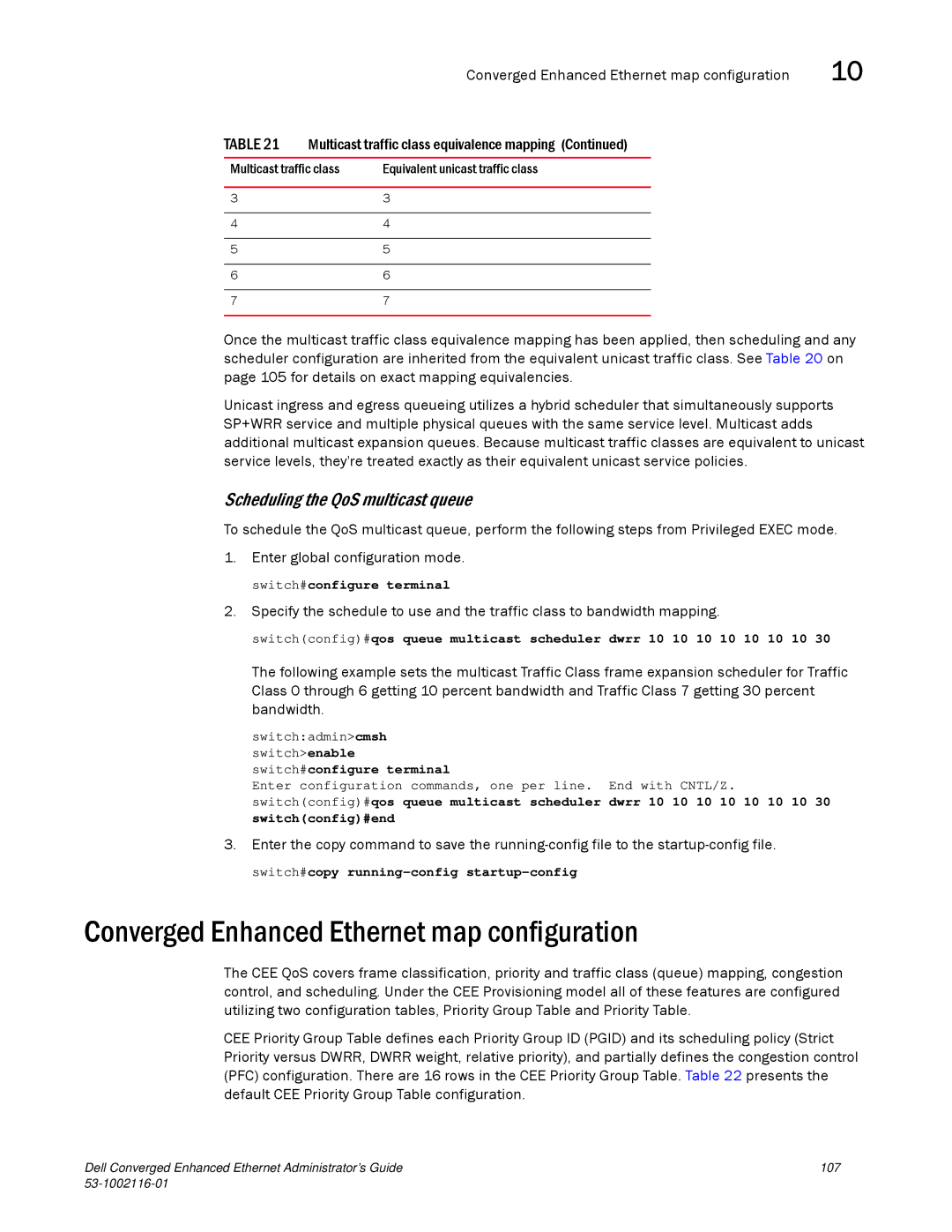 Dell 53-1002116-01 manual Converged Enhanced Ethernet map configuration, Scheduling the QoS multicast queue 