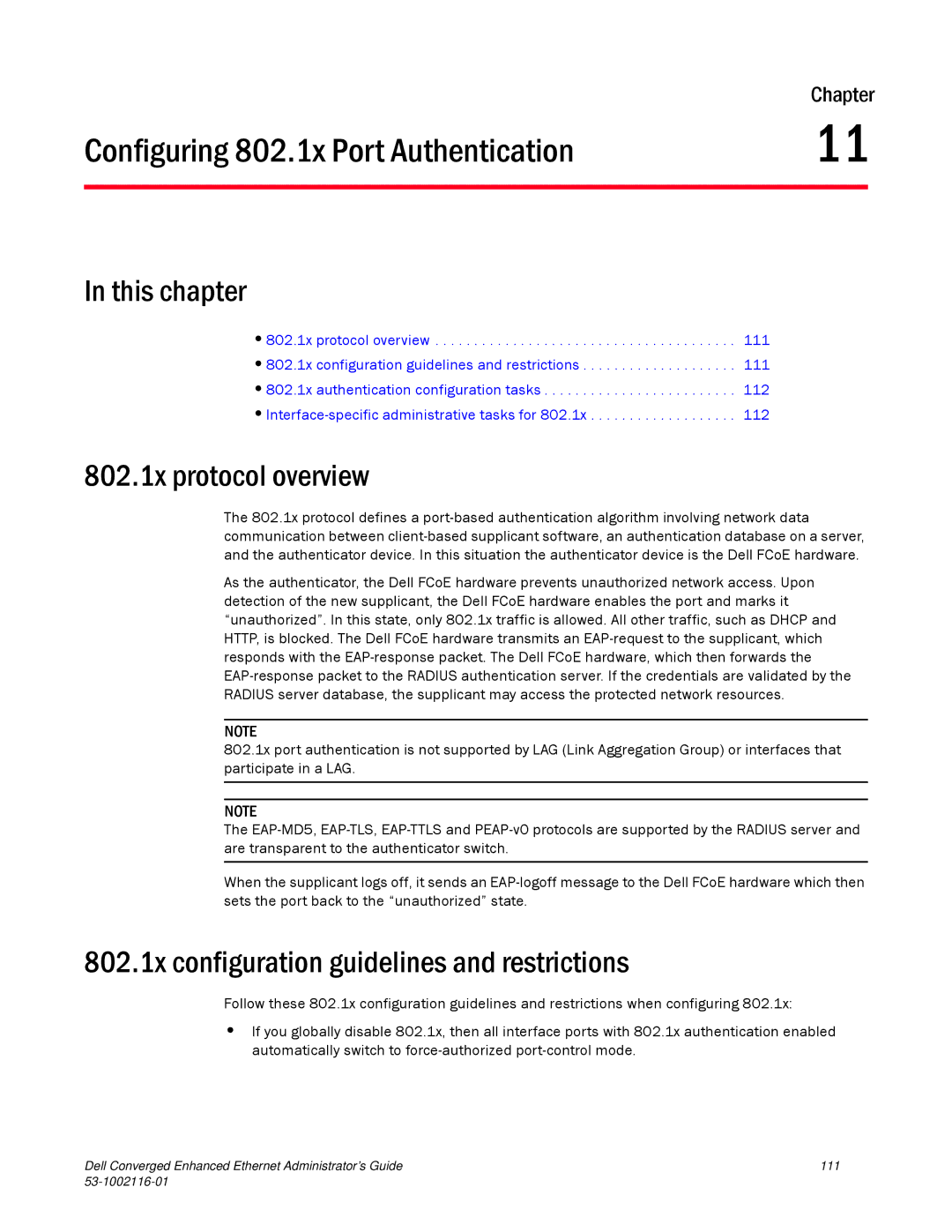 Dell 53-1002116-01 manual Configuring 802.1x Port Authentication, 802.1x protocol overview 