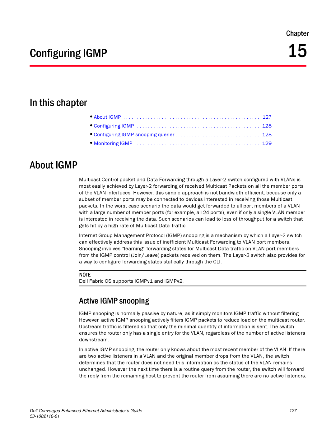 Dell 53-1002116-01 manual Configuring Igmp, About Igmp, Active Igmp snooping 