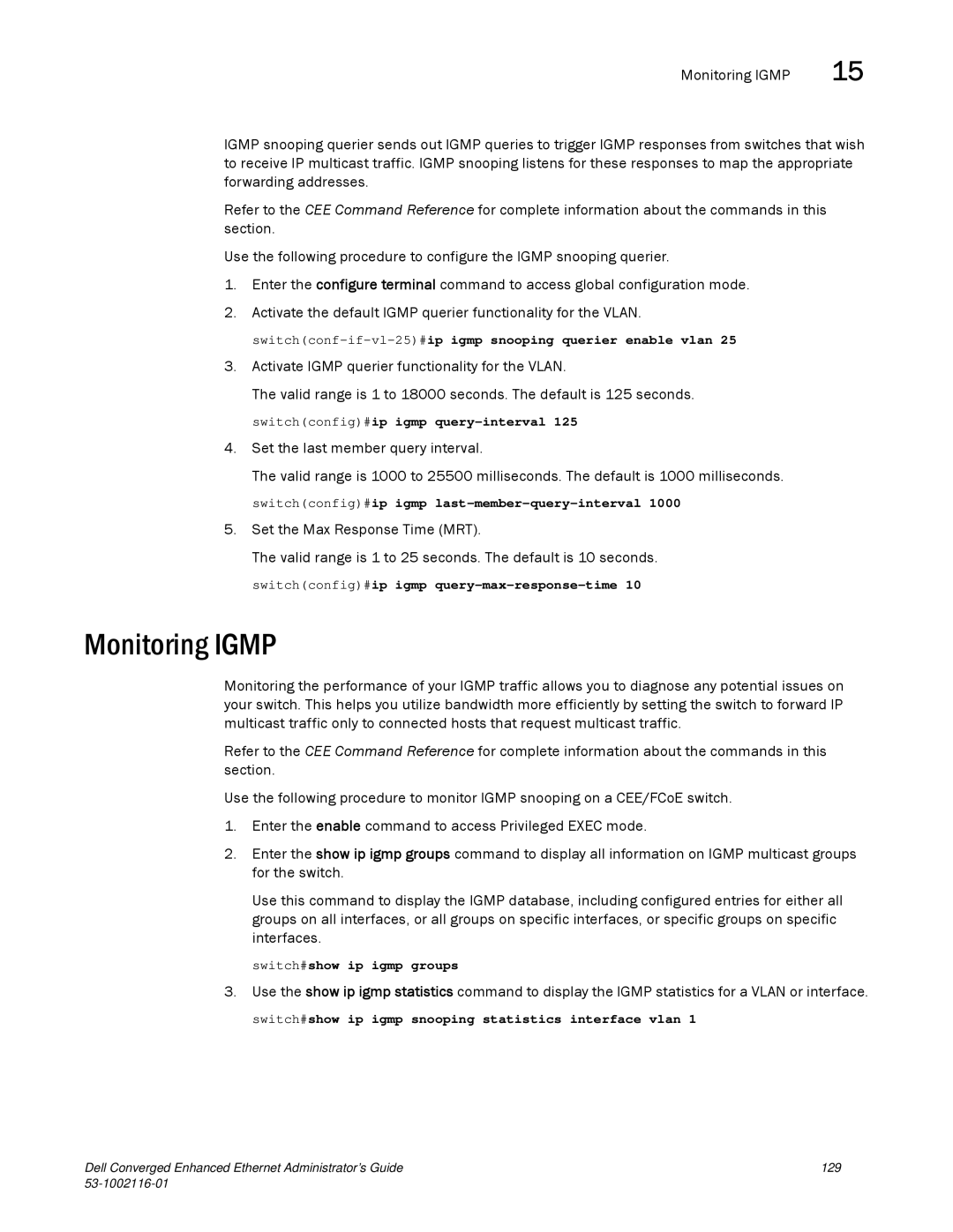 Dell 53-1002116-01 manual Monitoring Igmp 