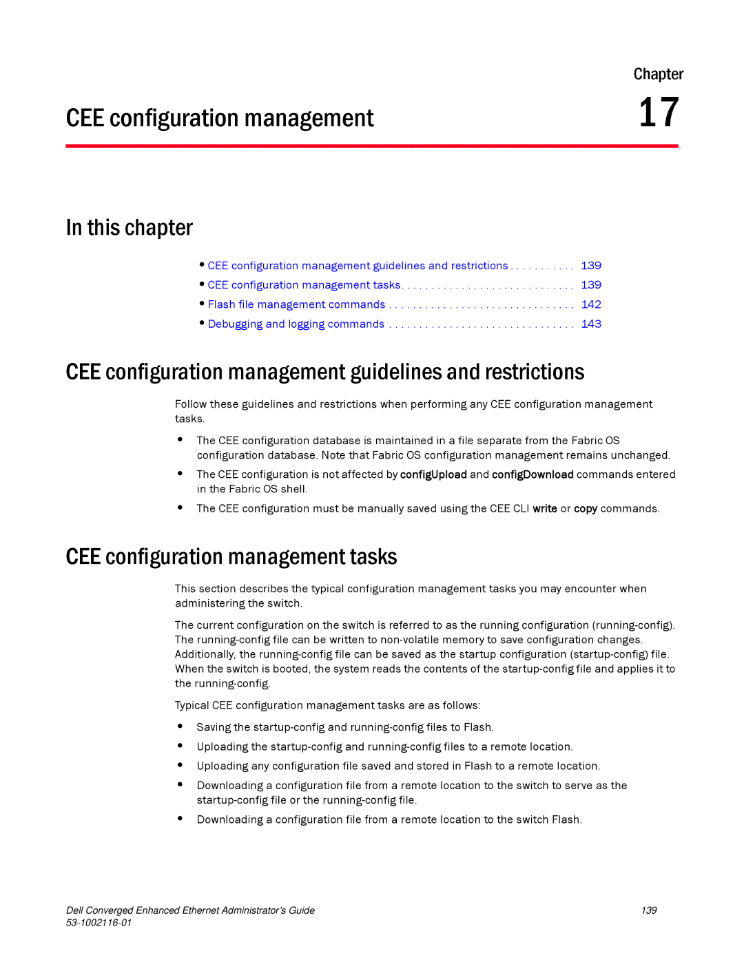 Dell 53-1002116-01 manual CEE configuration management guidelines and restrictions, CEE configuration management tasks 