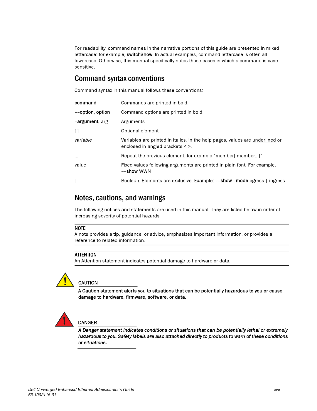 Dell 53-1002116-01 manual Command syntax conventions 