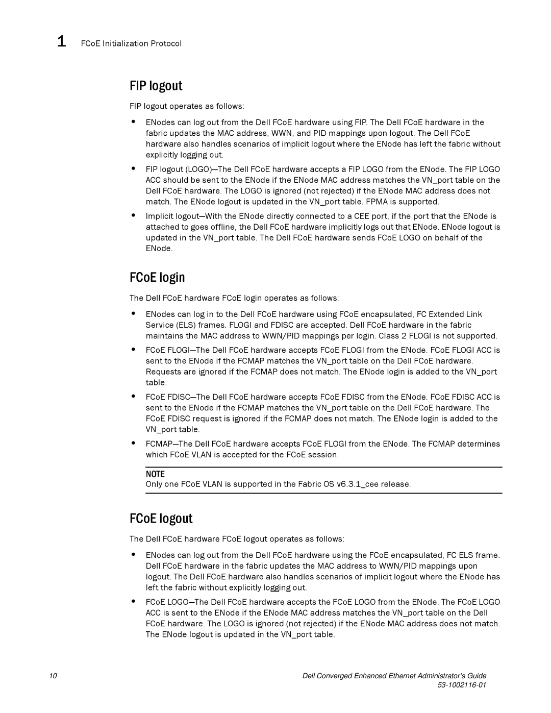 Dell 53-1002116-01 manual FIP logout, FCoE login, FCoE logout 