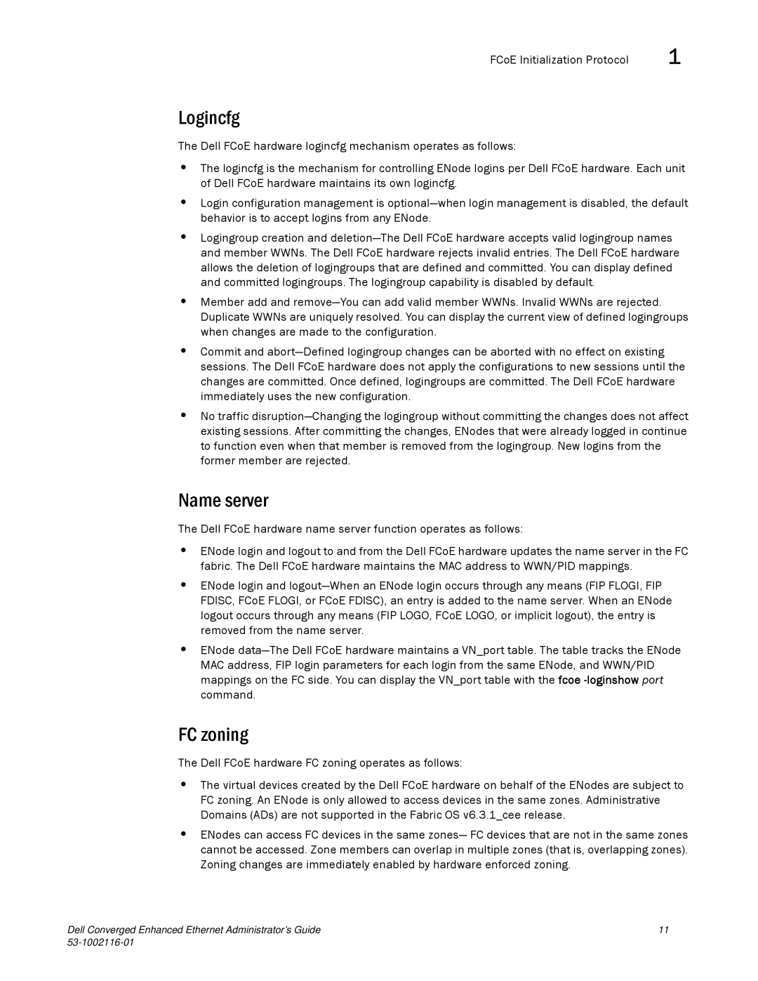 Dell 53-1002116-01 manual Logincfg, Name server, FC zoning 