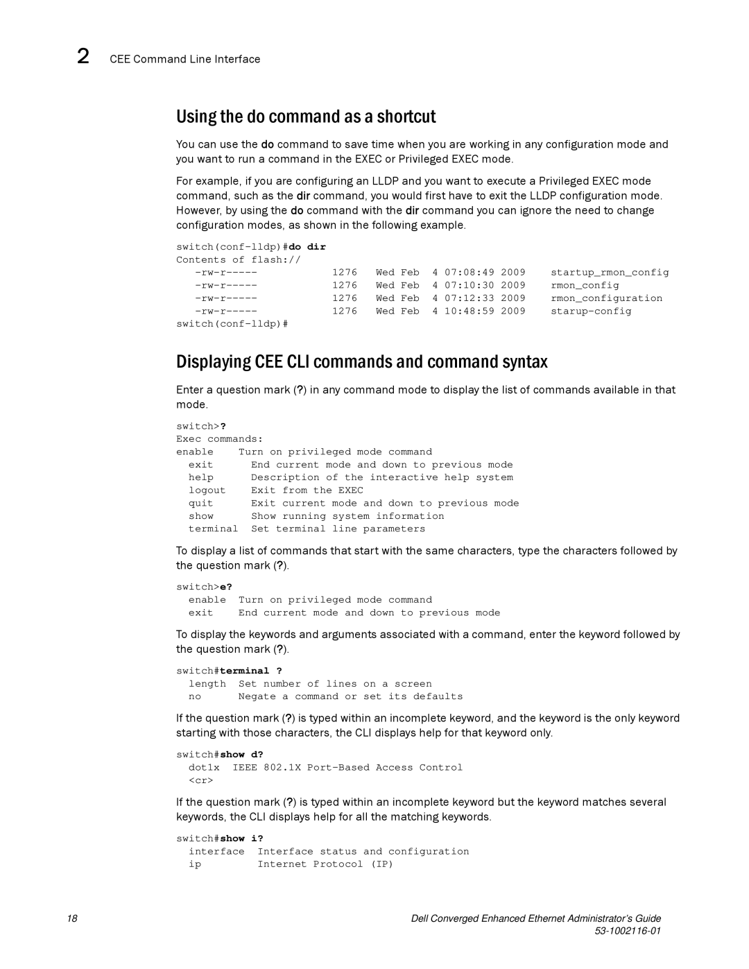 Dell 53-1002116-01 manual Using the do command as a shortcut, Displaying CEE CLI commands and command syntax 