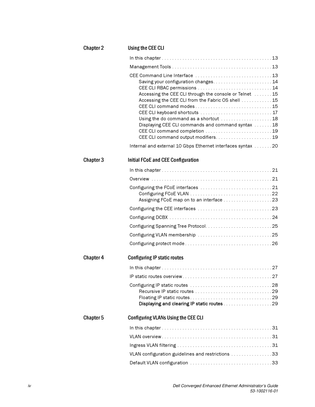 Dell 53-1002116-01 manual Chapter Using the CEE CLI, This chapter IP static routes overview 