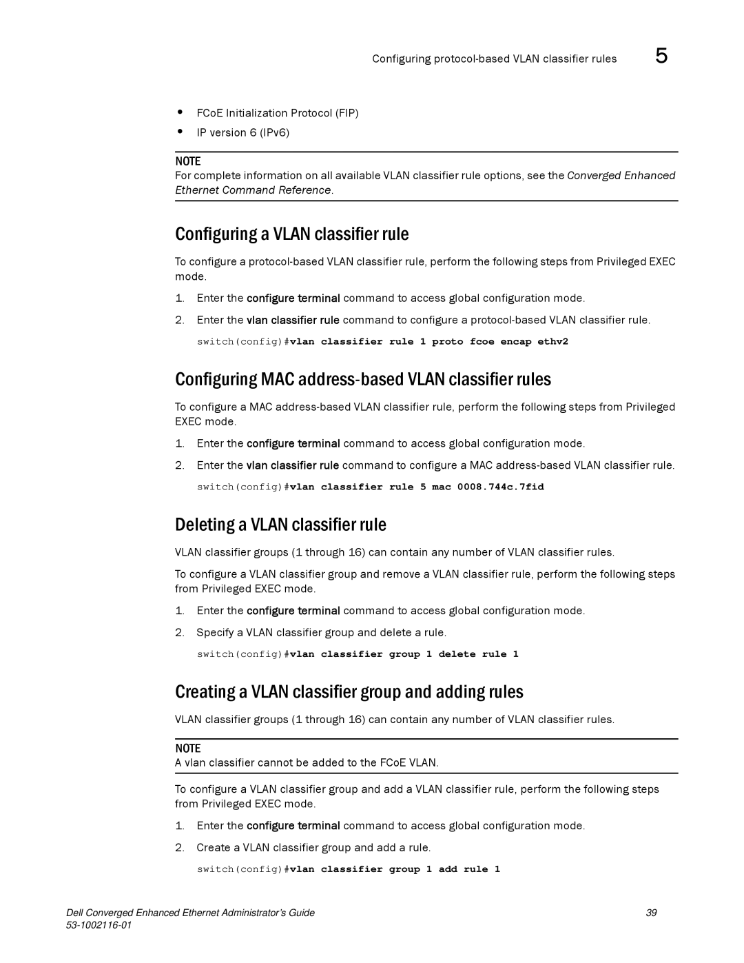 Dell 53-1002116-01 manual Configuring a Vlan classifier rule, Configuring MAC address-based Vlan classifier rules 