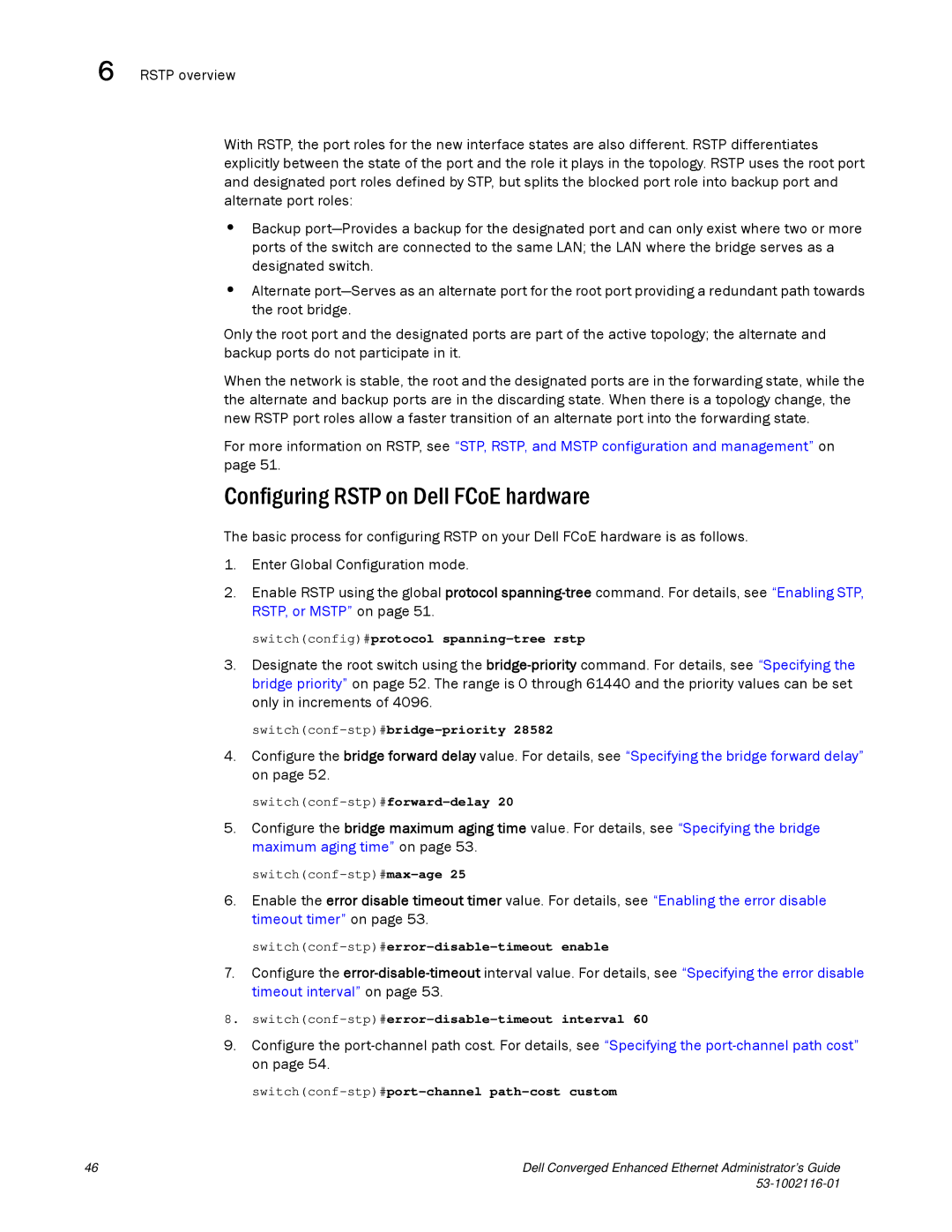 Dell 53-1002116-01 manual Configuring Rstp on Dell FCoE hardware 