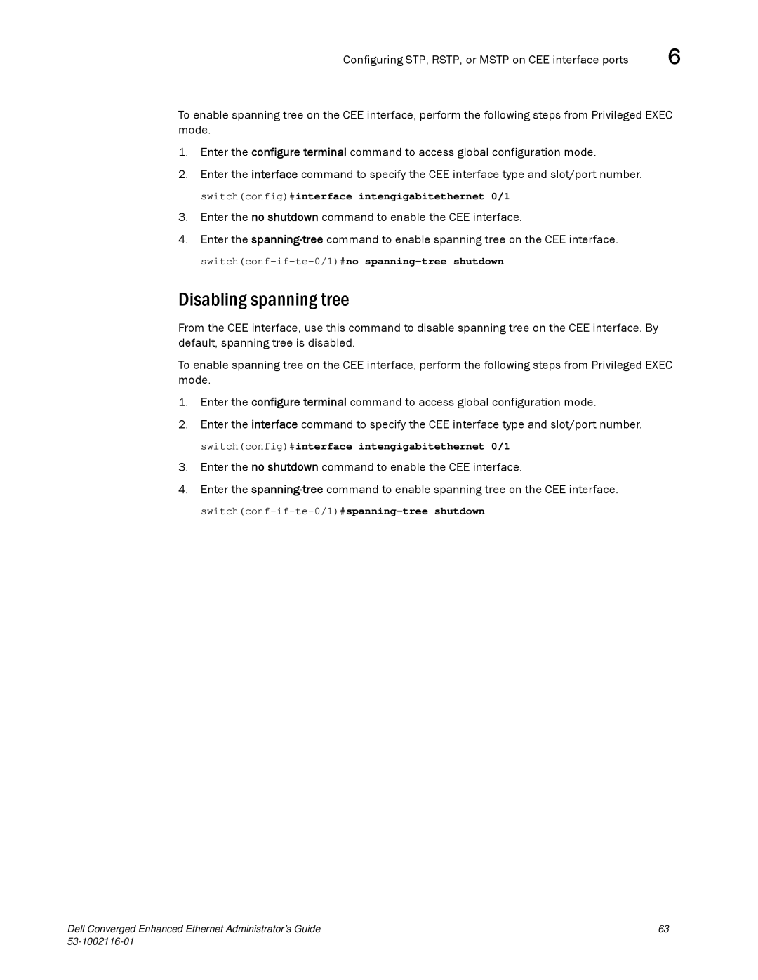 Dell 53-1002116-01 manual Disabling spanning tree 