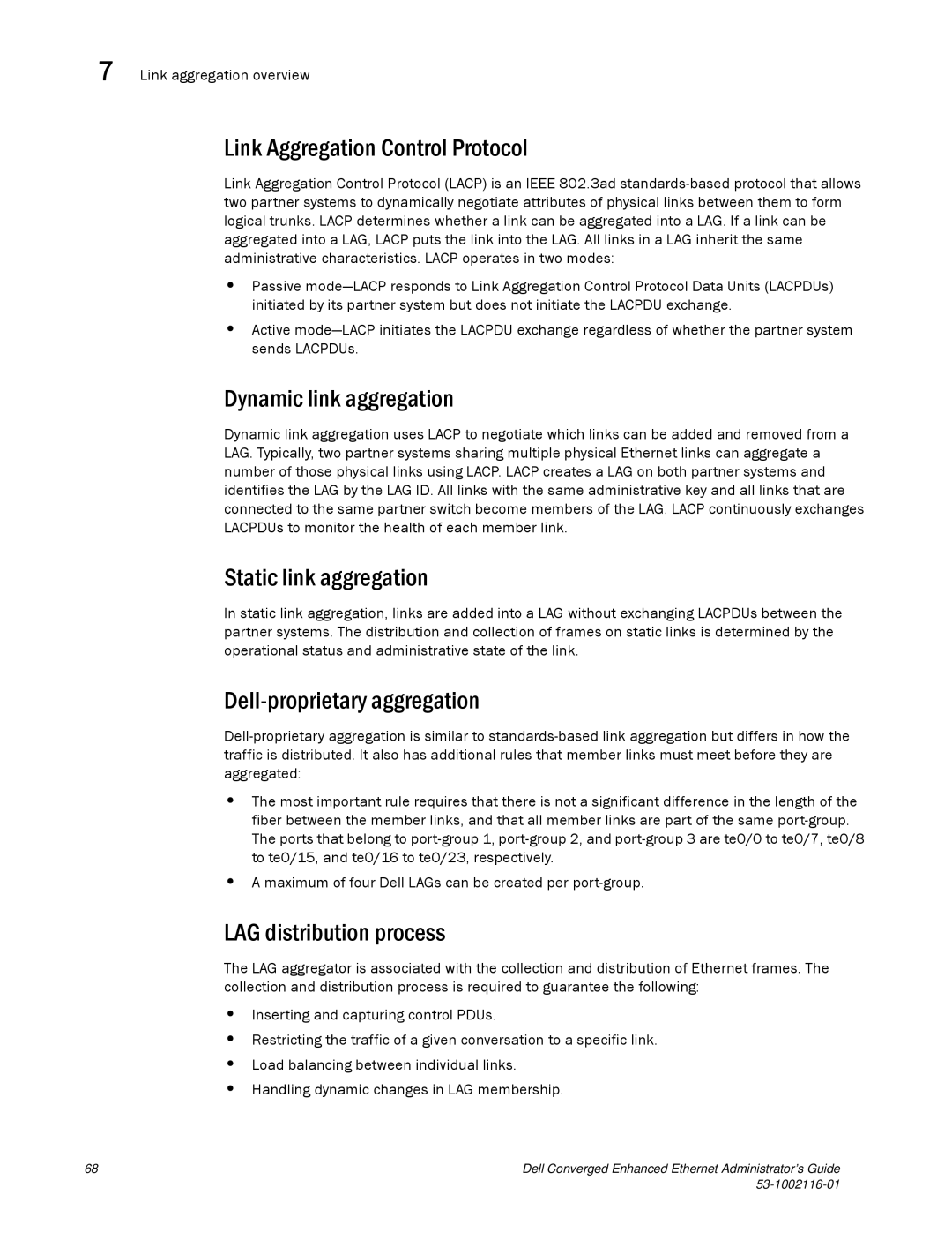 Dell 53-1002116-01 manual Link Aggregation Control Protocol, Dynamic link aggregation, Static link aggregation 