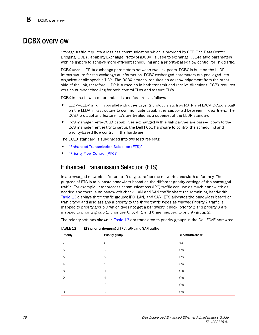 Dell 53-1002116-01 manual Dcbx overview, Enhanced Transmission Selection ETS 