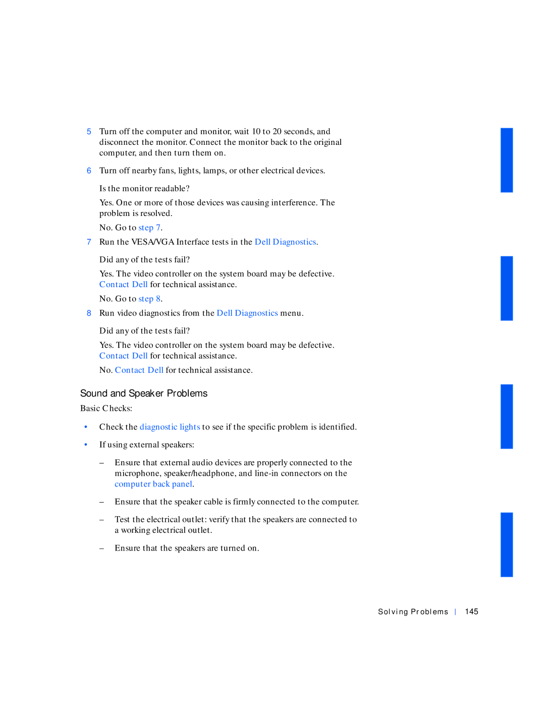 Dell 530 manual Sound and Speaker Problems, Solving Problems 145 