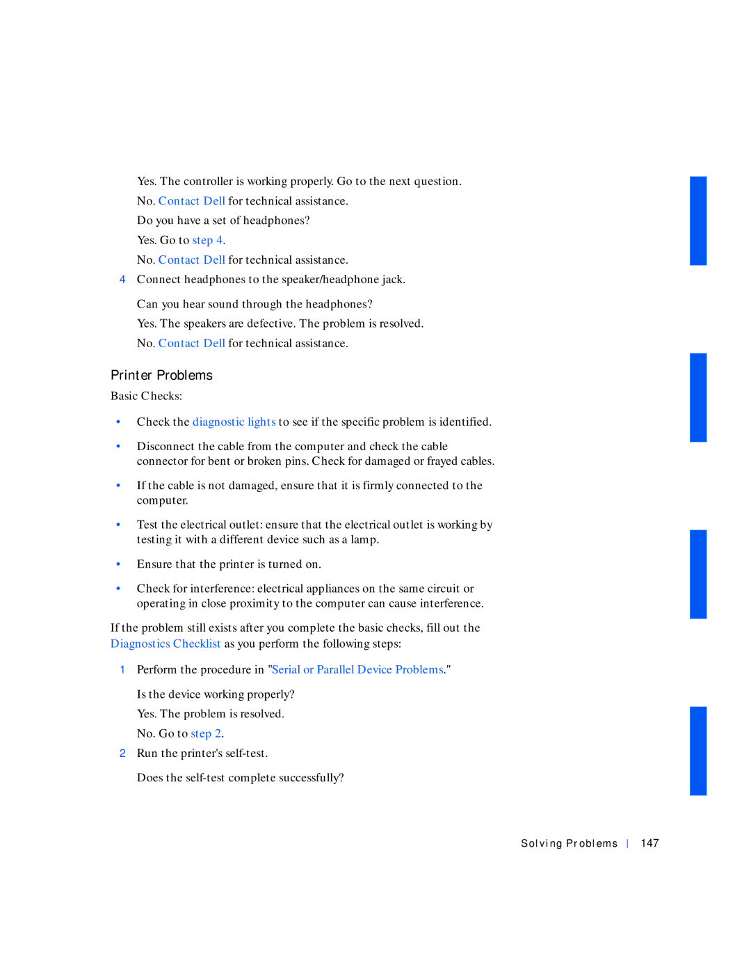 Dell 530 manual Printer Problems, Perform the procedure in Serial or Parallel Device Problems, Solving Problems 147 