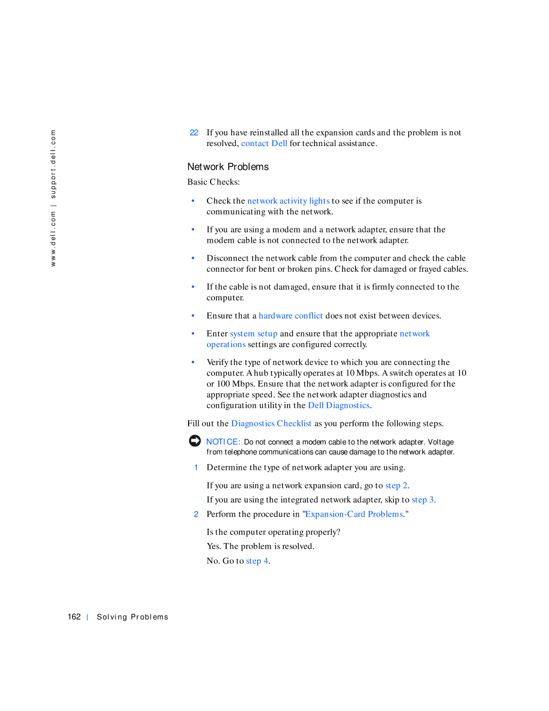 Dell 530 manual Network Problems, Solving Problems 