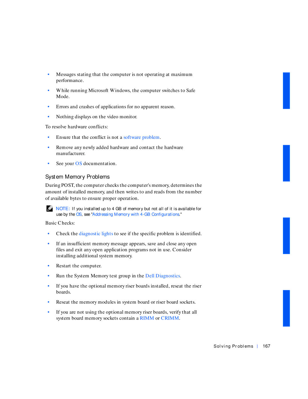 Dell 530 manual System Memory Problems, Solving Problems 167 