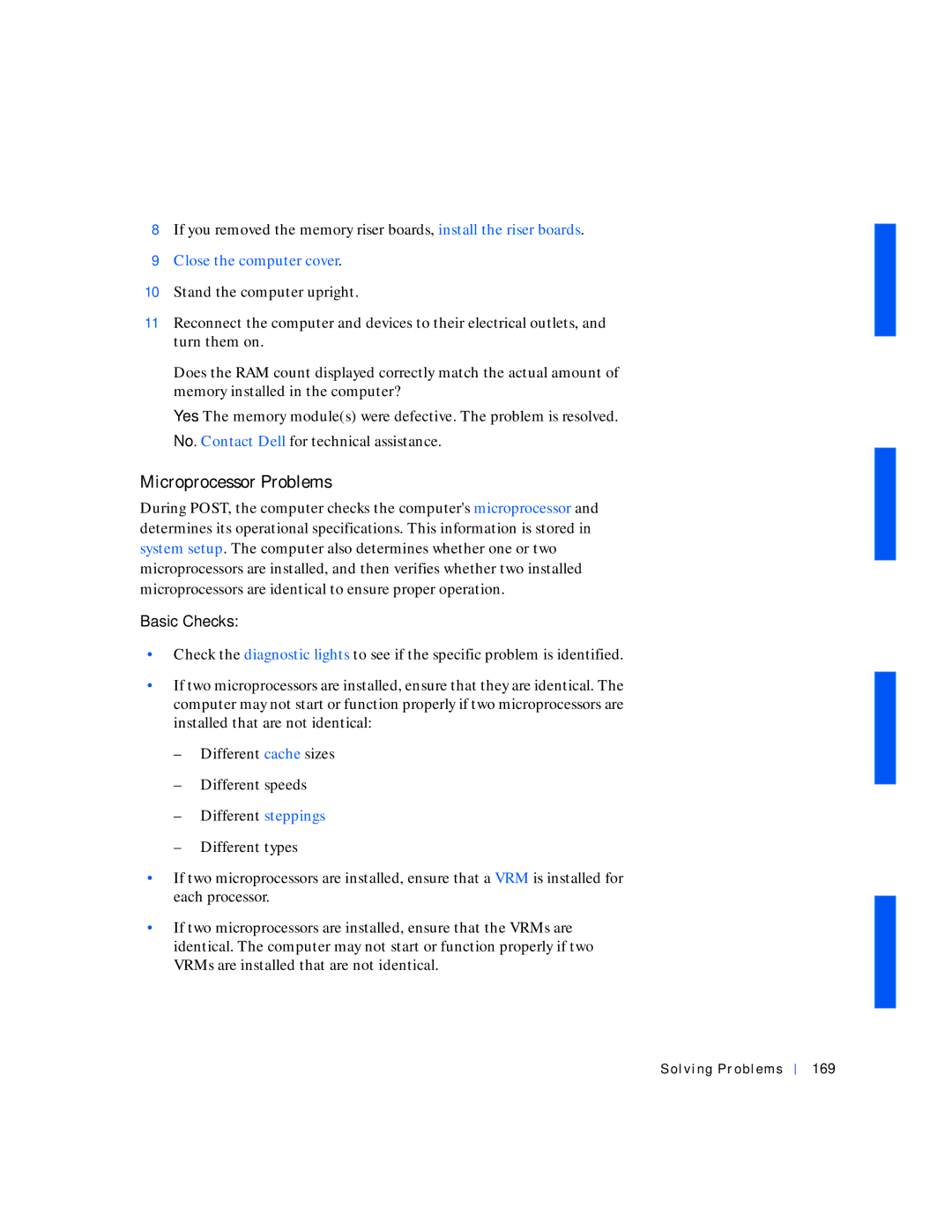 Dell 530 manual Microprocessor Problems, Solving Problems 169 