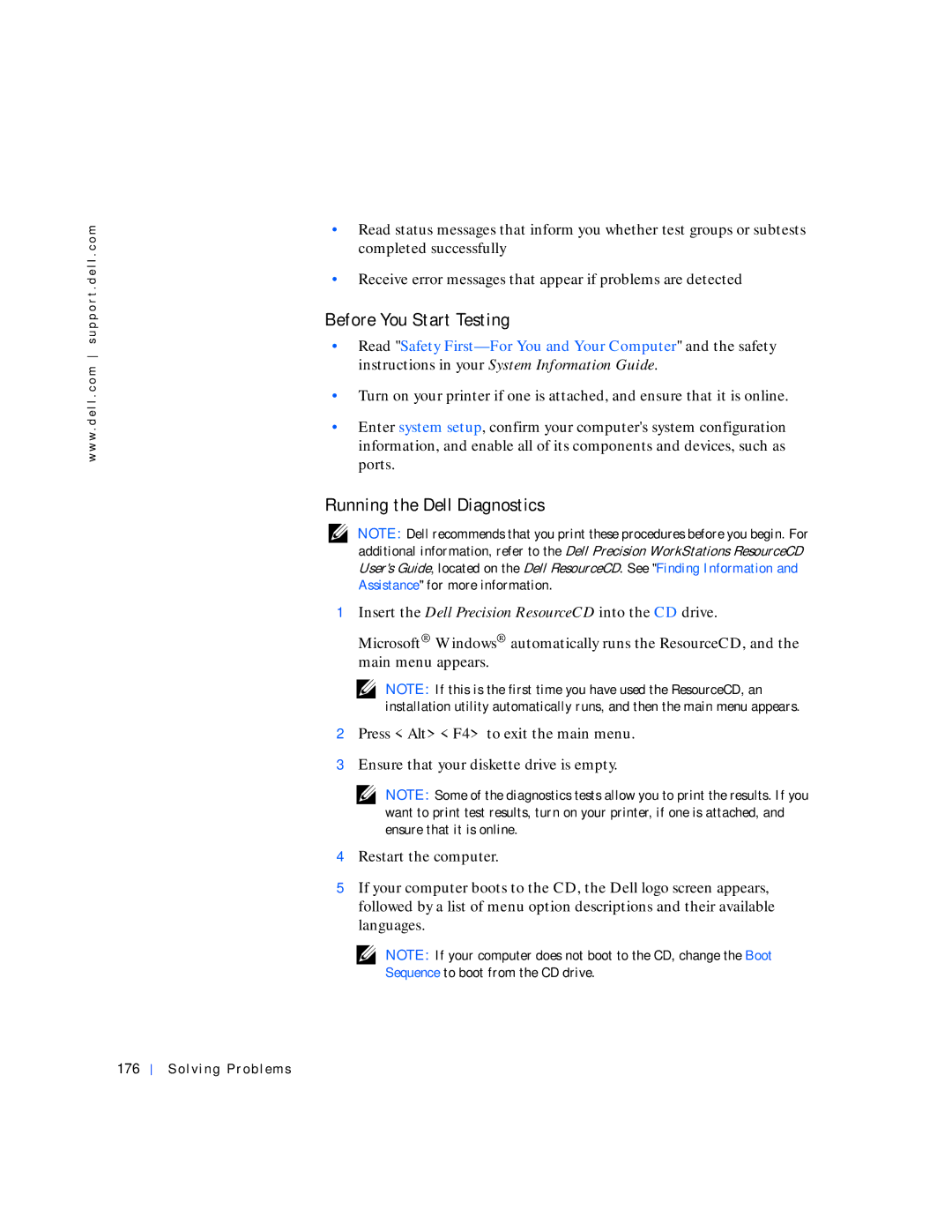 Dell 530 manual Before You Start Testing, Running the Dell Diagnostics, Solving Problems 