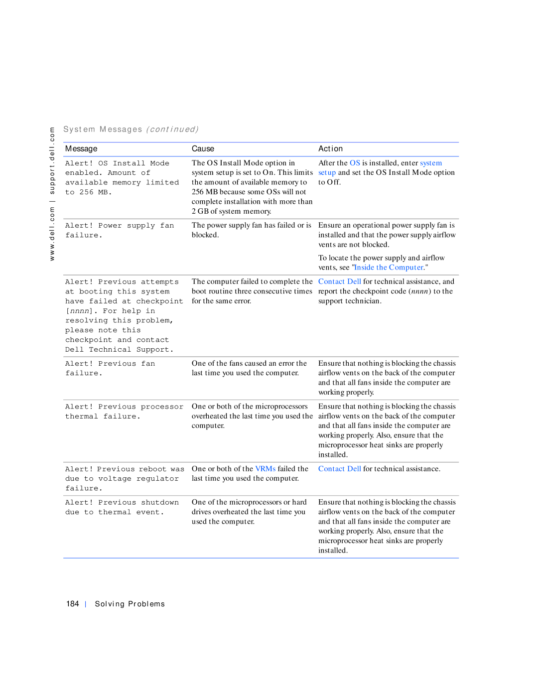 Dell 530 manual S t e m M e s s a g e s c o n t in u e d, OS Install Mode option, Solving Problems 
