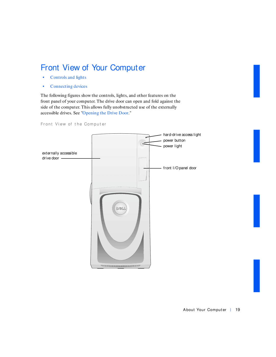 Dell 530 Front View of Your Computer, Controls and lights Connecting devices, Fr o n t V i e w o f t h e C o m p u t e r 