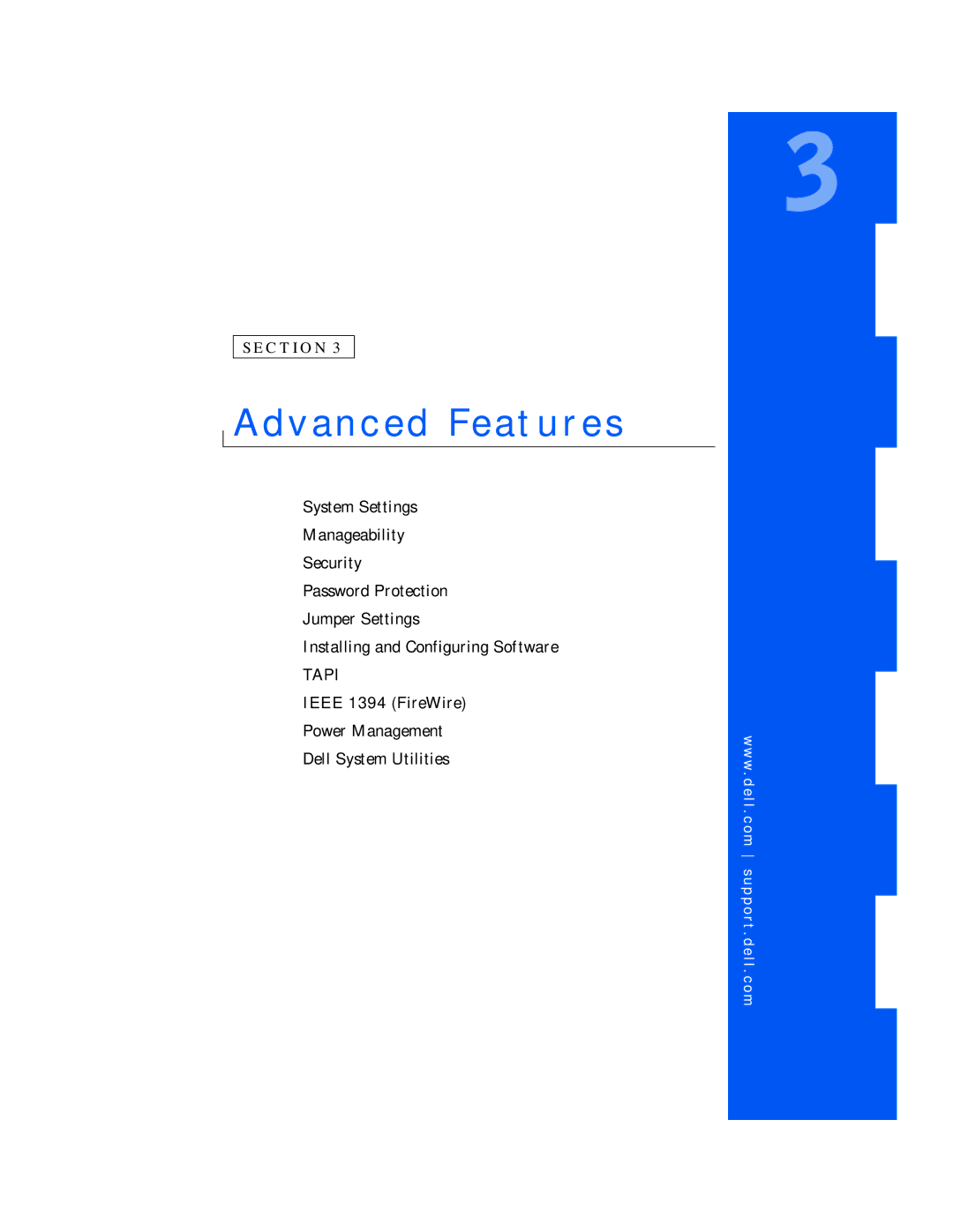 Dell 530 manual Advanced Features, Ieee 1394 FireWire Power Management Dell System Utilities 