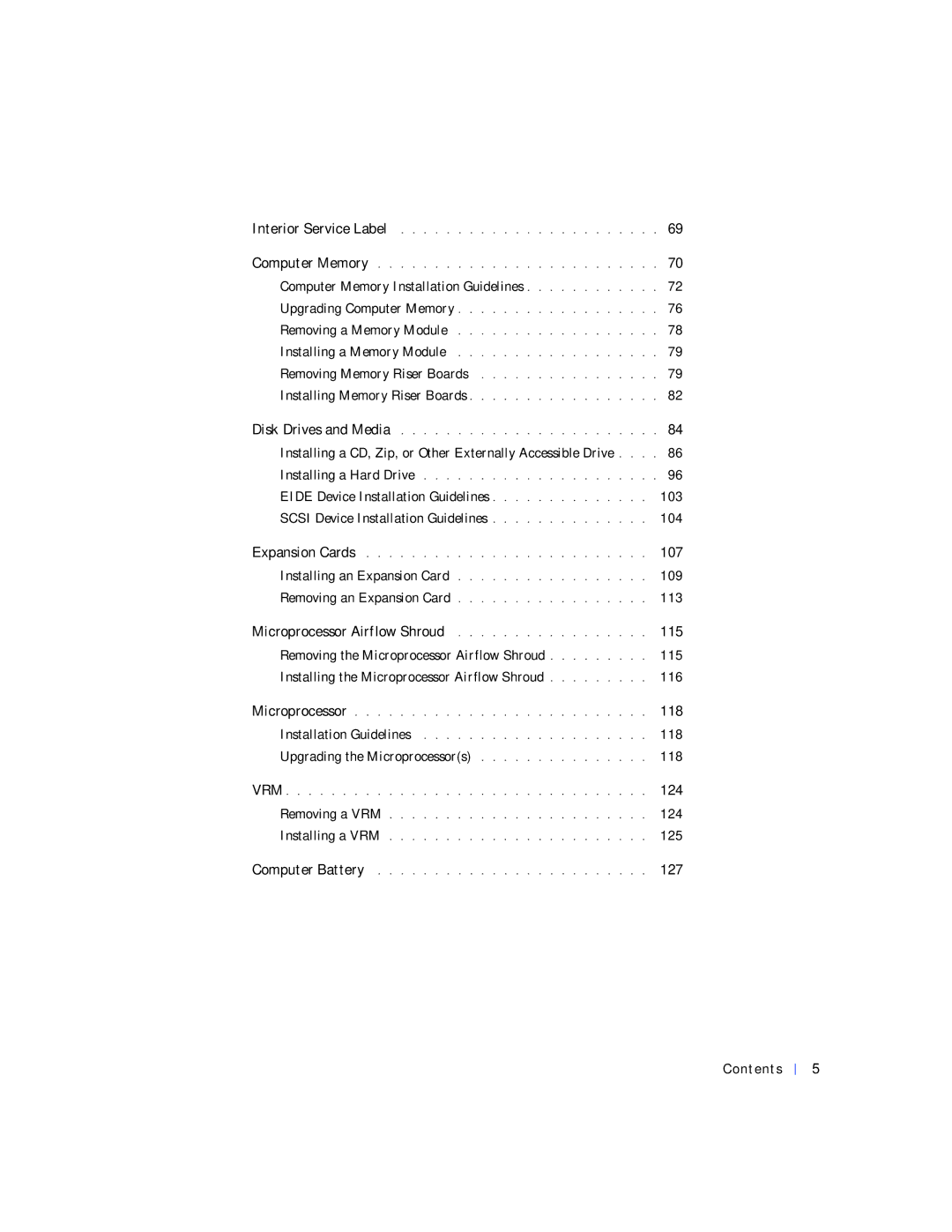 Dell 530 Computer Memory Installation Guidelines, Installing a CD, Zip, or Other Externally Accessible Drive, 107, 109 