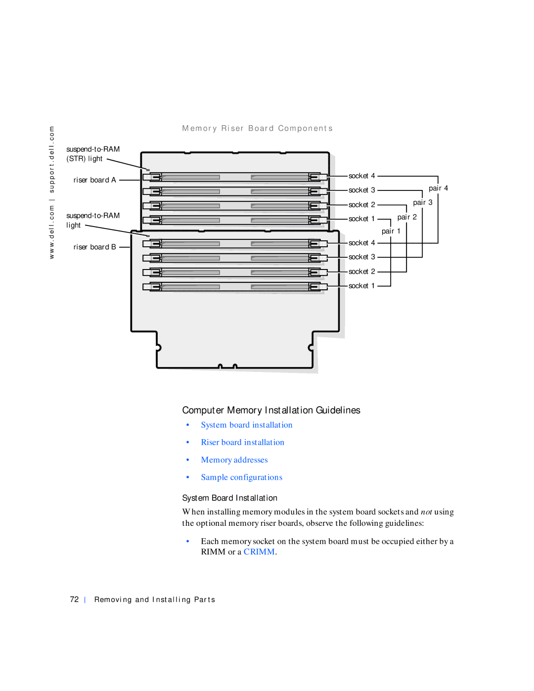 Dell 530 manual Computer Memory Installation Guidelines, System Board Installation 