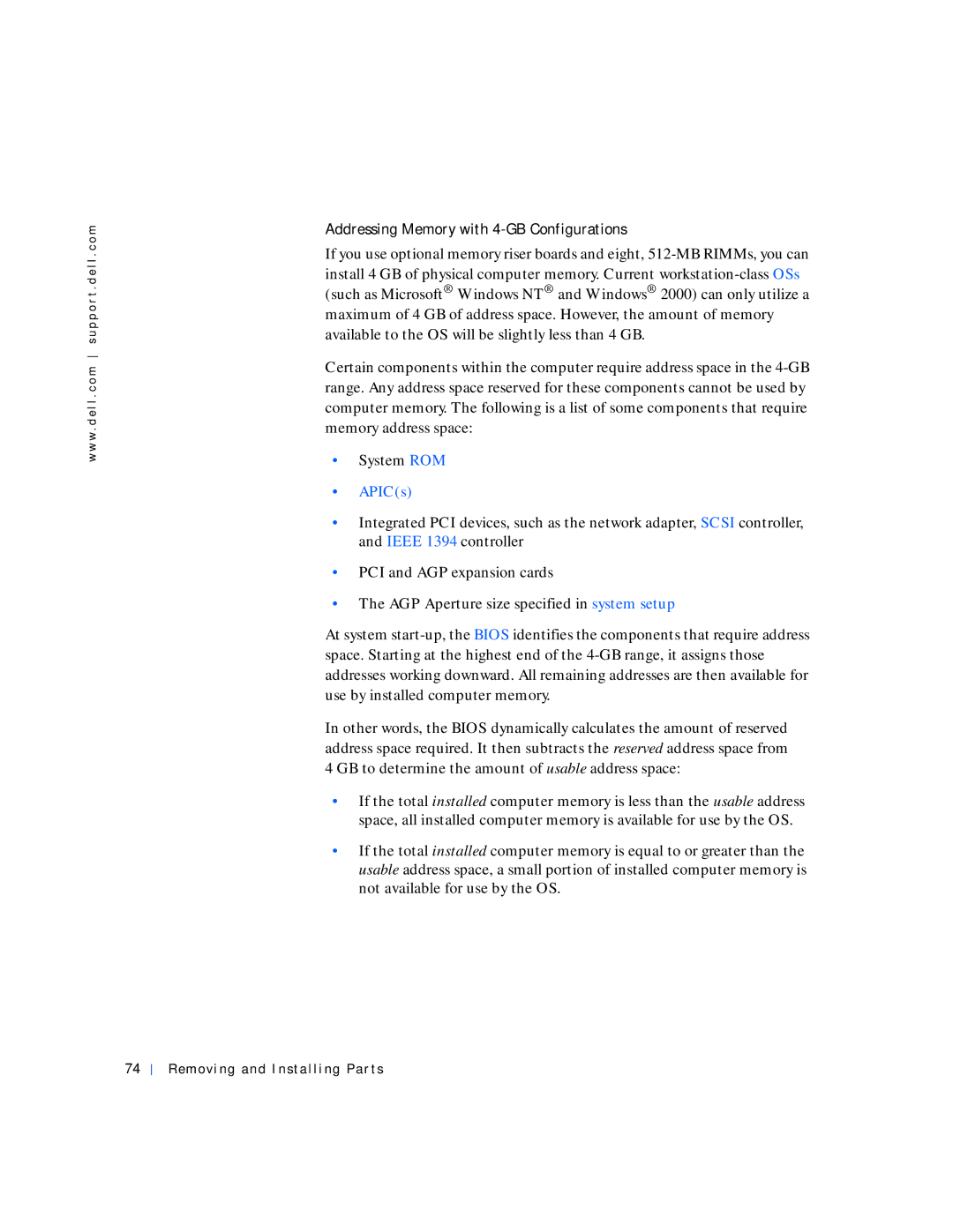 Dell 530 manual Addressing Memory with 4-GB Configurations, APICs 