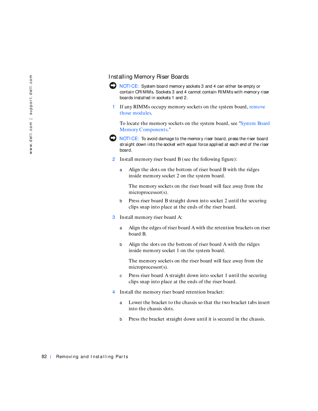 Dell 530 manual Installing Memory Riser Boards 
