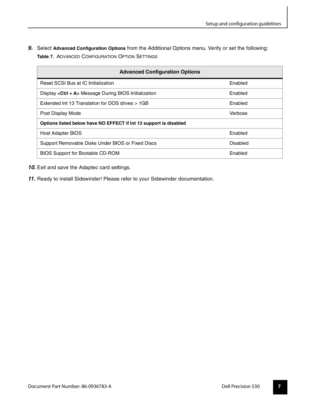 Dell 530 manual Advanced Configuration Options 