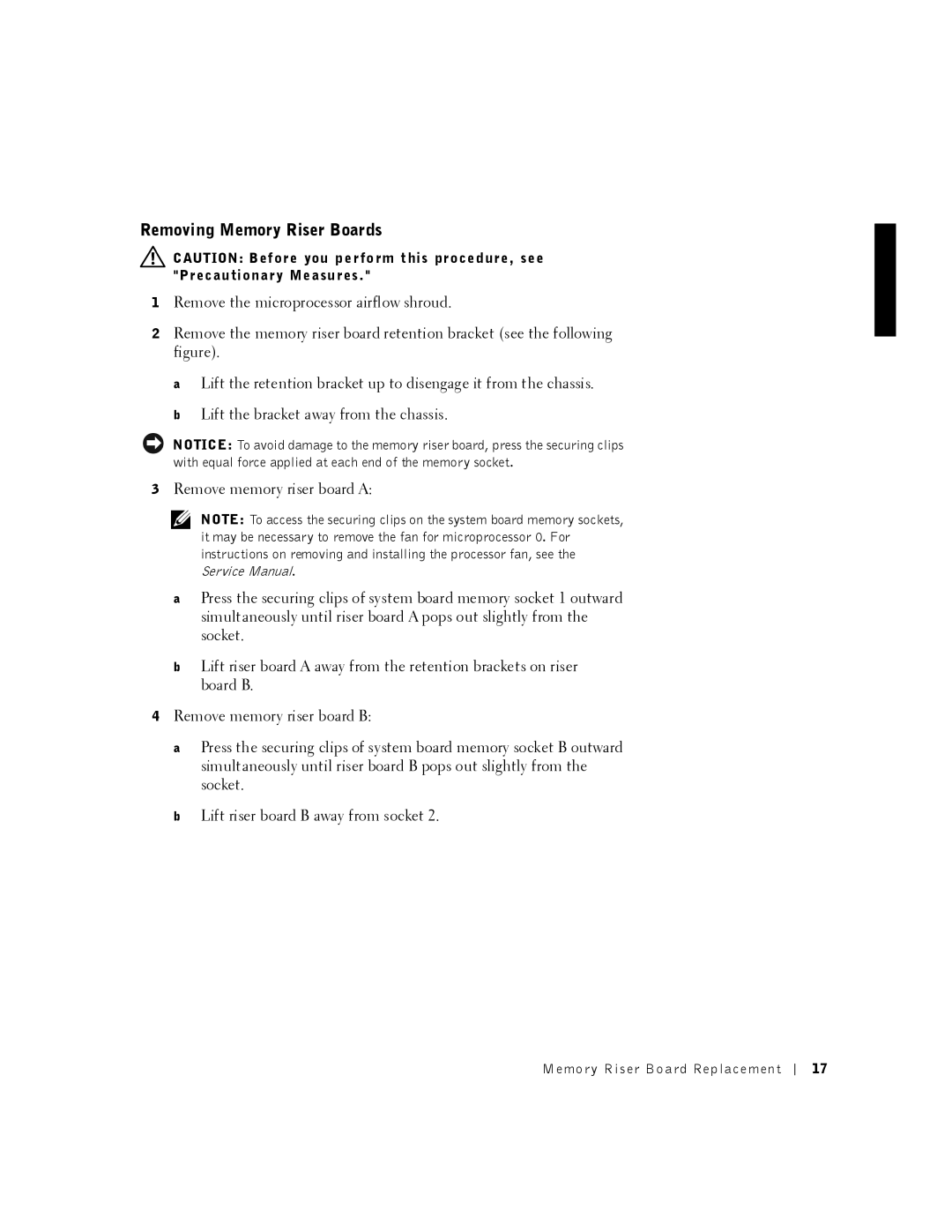 Dell 530 manual Removing Memory Riser Boards 