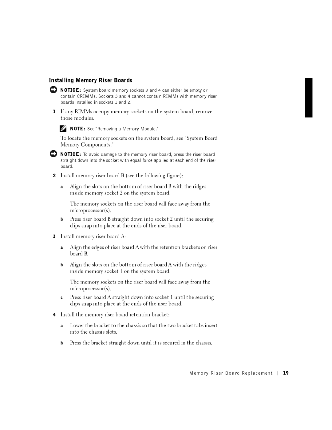 Dell 530 manual Installing Memory Riser Boards 